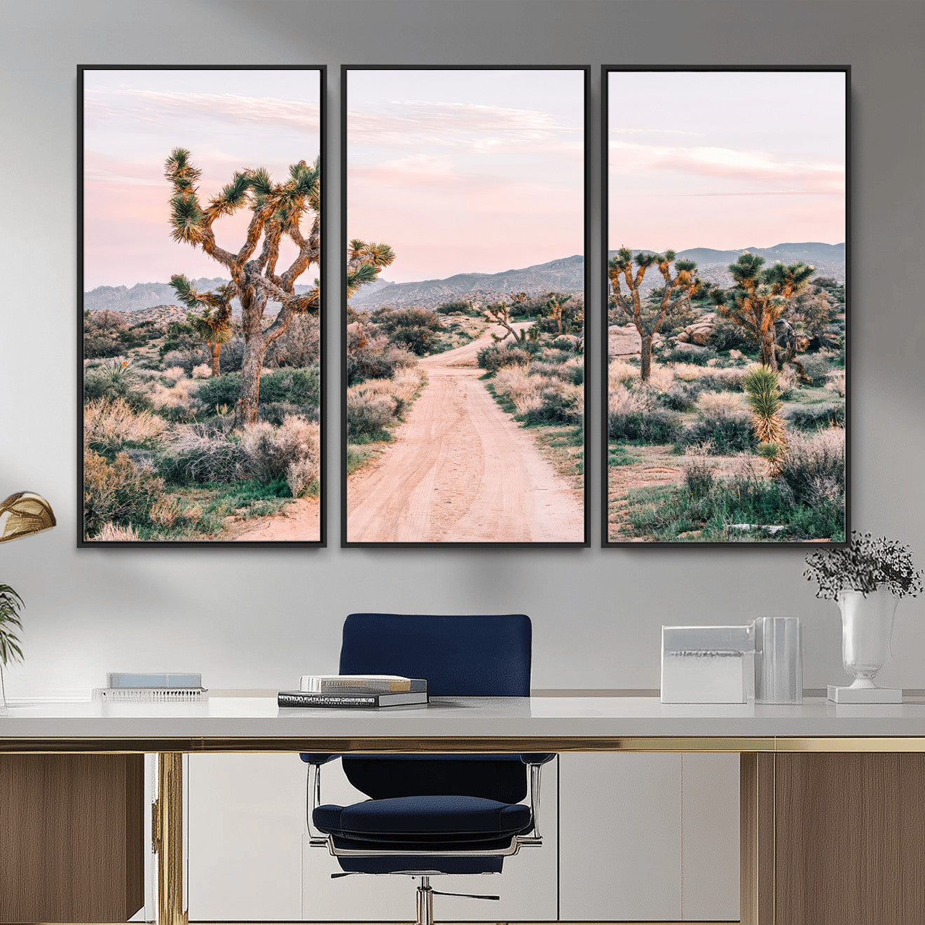 12540952-MGV-CV-36X24 - Desert Trail Wall Art – Canvas Print of Joshua Trees & Sunset Glow, Sandy Path Wilderness, Scenic Nature Escape Decor for Living Room, Office or Bedroom