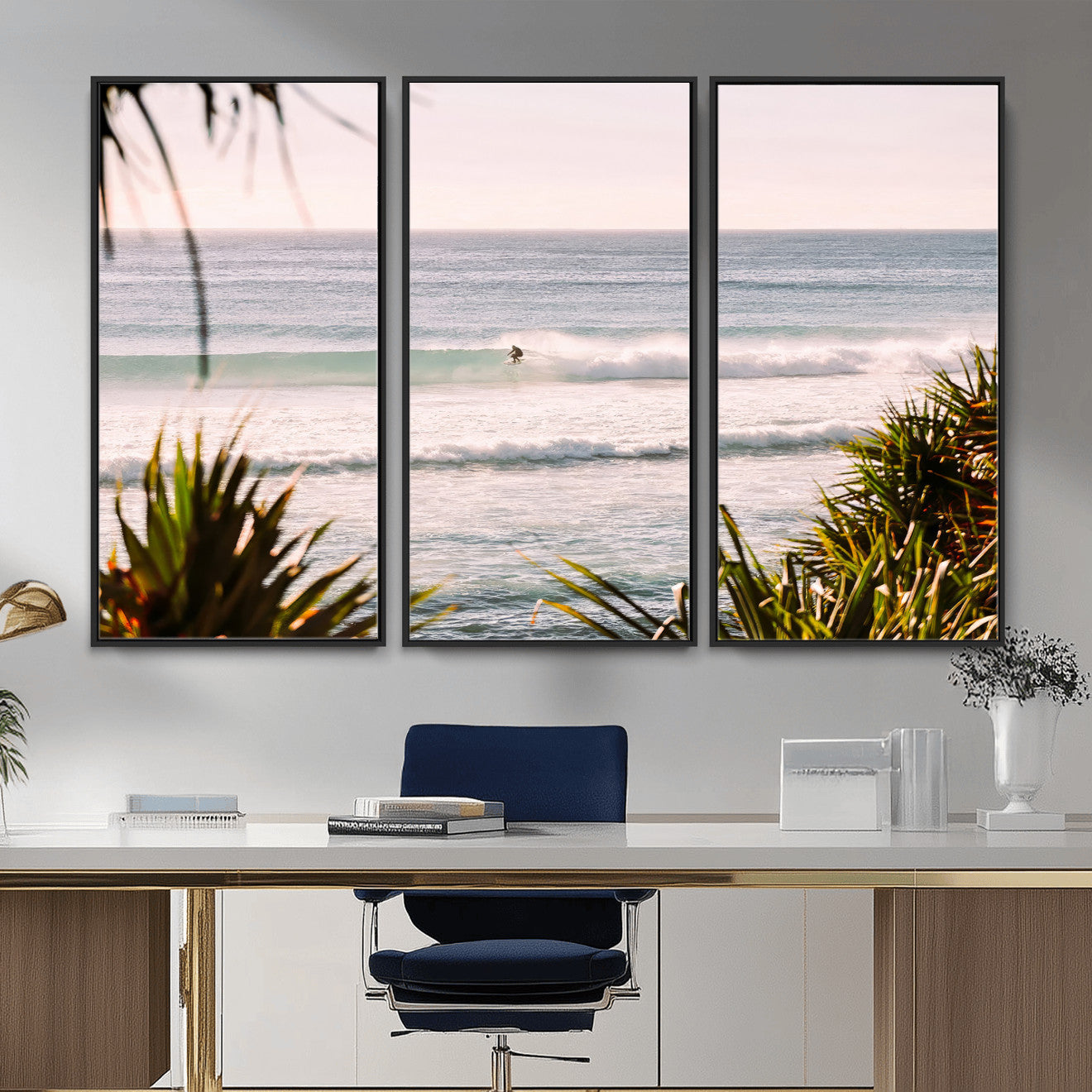23287092-MGV-CV-36X24 - Ocean Surfer Wall Art Canvas Print | Framed Coastal Surf Art Picture Tropical Beach Artwork for Home Office