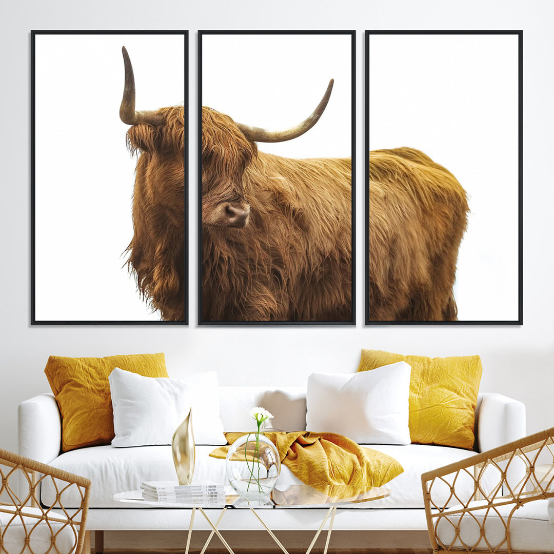 Highland Cow Wall Art Canvas Print, Scottish Bull Print, Framed Rustic Farmhouse Art Print, Large Country Animal Printing Perfect for Farmhouse Decor