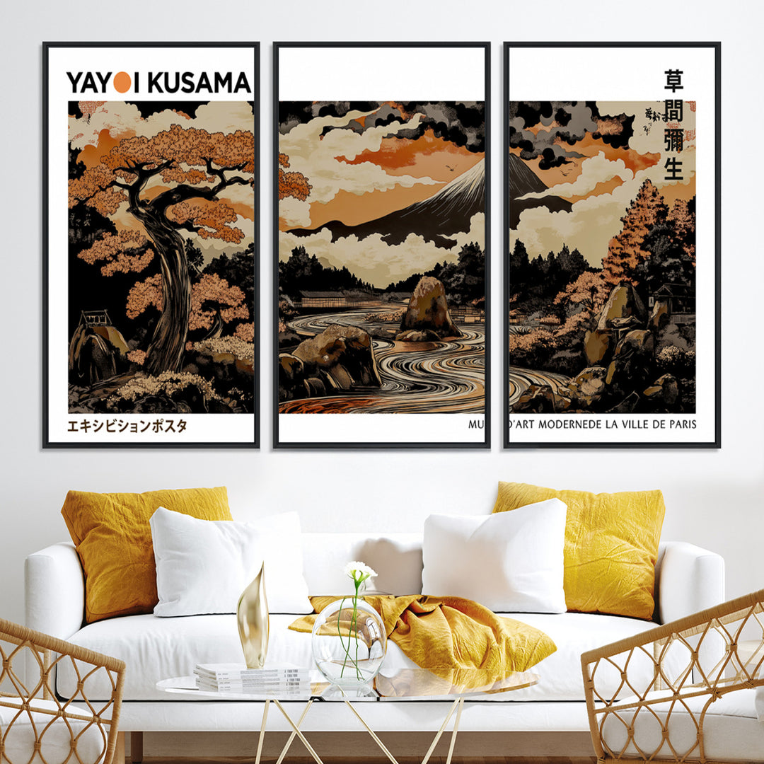 Modern Japanese Wall Art Print Yayoi Kusama Canvas Wall Art Abstract Mount Fuji Canvas Print Japanese Landscape Art Printing