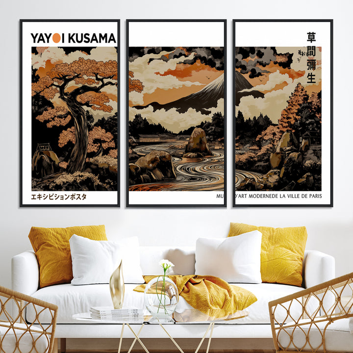 Modern Japanese Wall Art Print Yayoi Kusama Canvas Wall Art Abstract Mount Fuji Canvas Print Japanese Landscape Art Printing