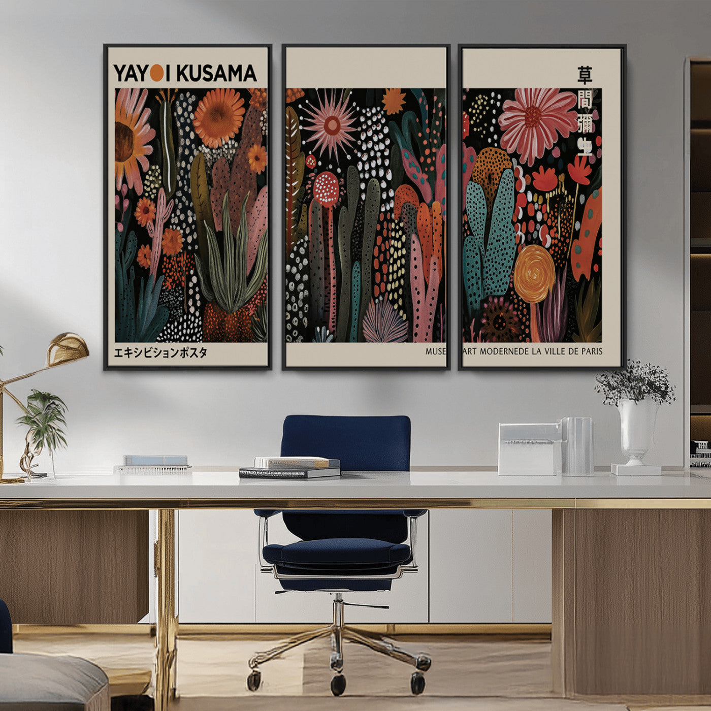 MGV-FC-48X32-3P - Modern Japanese Wall Art Print Yayoi Kusama Canvas Wall Art Abstract Mount Fuji Canvas Print