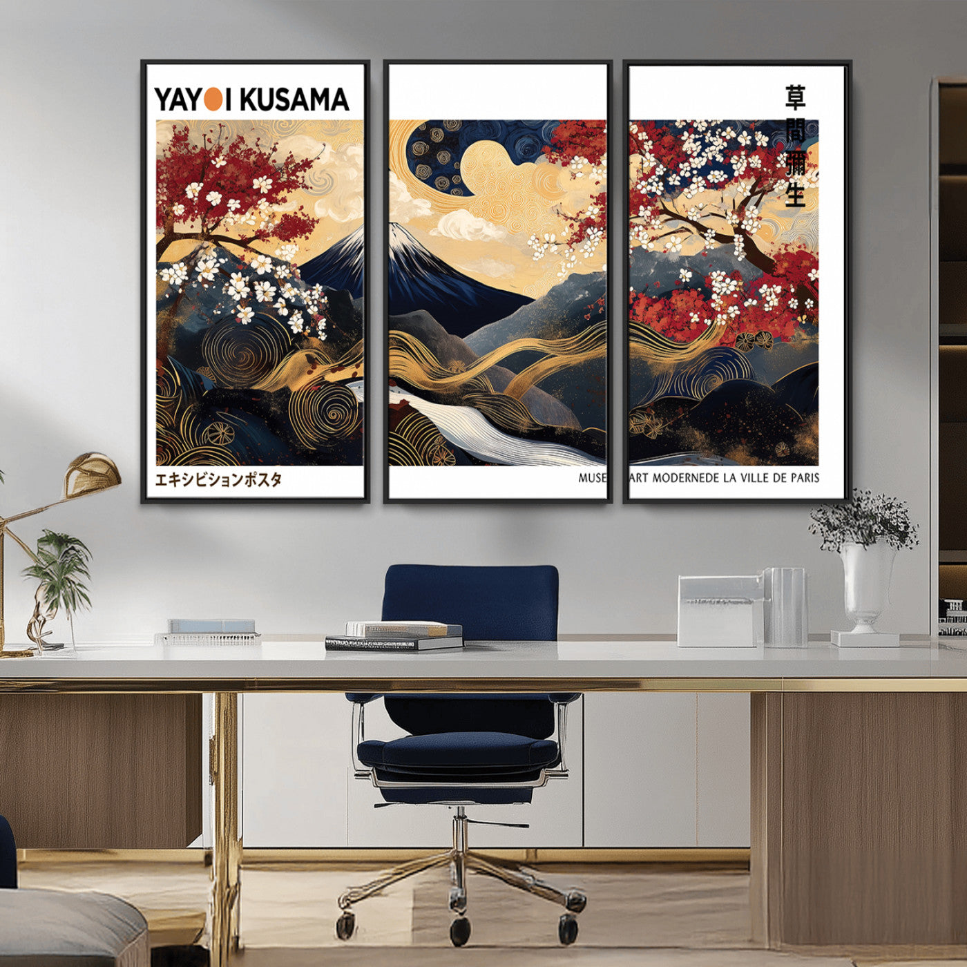 MGV-FC-48X32-3P - Modern Mount Fuji Print, Yayoi Kusama Canvas Wall Art, Abstract Mount Fuji Canvas Print, Japanese