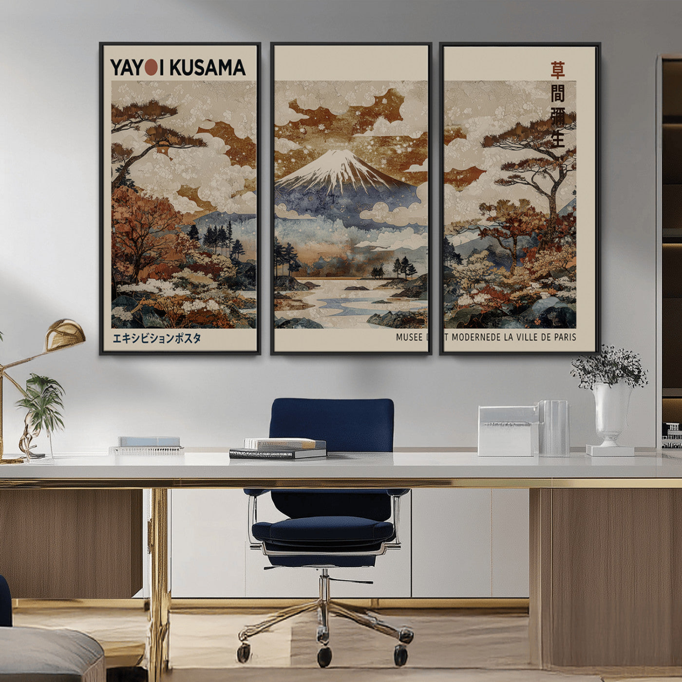 MGV-FC-48X32-3P - Yayoi Wall Art: Transform Your Space, Modern Japanese Wall Art Print Yayoi Kusama Canvas Wall Art
