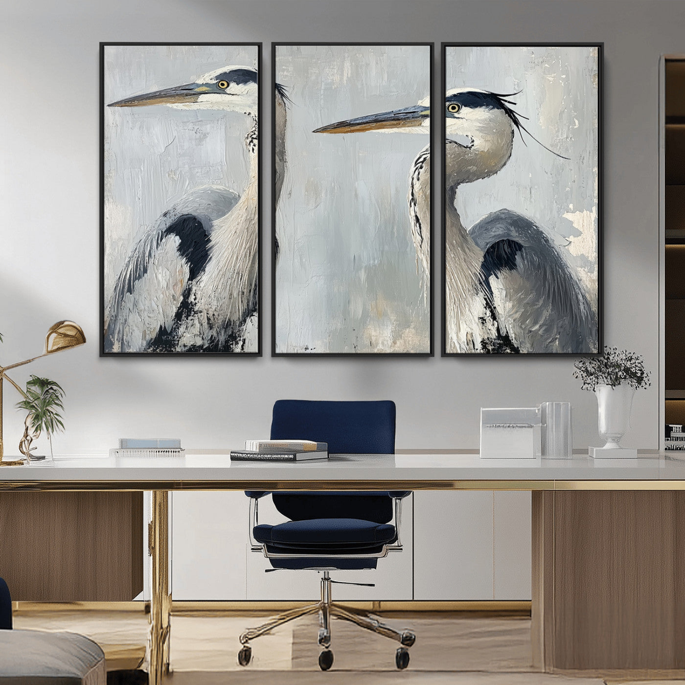 MGV-FC-48X32-3P - Bird Canvas Decor Wall Art Canvas Print, Framed Coastal Bird Pair Art Picture Print, Minimalist Wildlife Wall Perfect Coastal Minimalist Decor Artwork