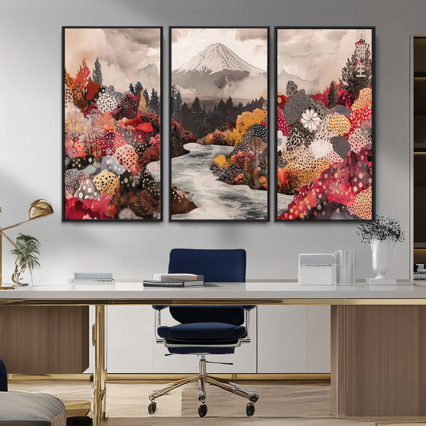 MGV-FC-48X32-3P - Mountain Wall Art Wall Art Canvas Print, Framed Autumn Forest Art Picture Print, Cottagecore Landscape Perfect Cottagecore Boho Decor Artwork