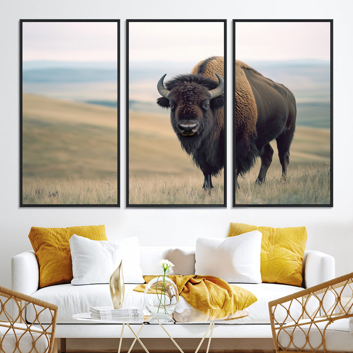 Bison Wall Art Wall Art Canvas Print, Buffalo Canvas Print Print, Framed American Bison Decor Art Print, Large Frontier Style Printing Perfect