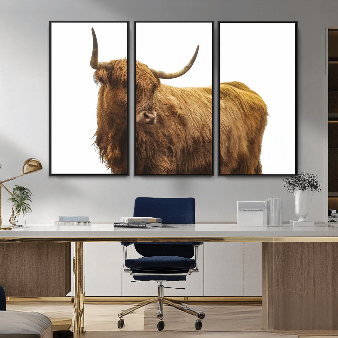 MGV-FC-48X32-3P - Highland Cow Wall Art Canvas Print, Framed Farmhouse Wall Art Art Picture Print, Rustic Animal Decor Perfect Rustic Farmhouse Decor Artwork