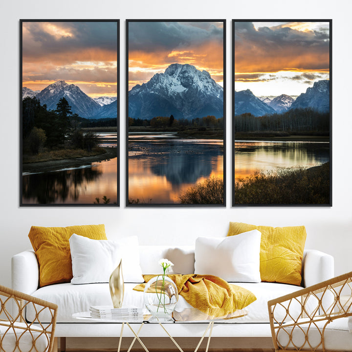 Mountain Sunset Wall Art Canvas Print, Framed Alpine Wilderness Art Picture Print, Golden Hour Perfect Wilderness Decor Artwork