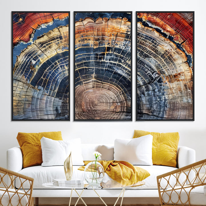 Tree Rings Canvas Wall Art Print, Framed Wood Texture Art Picture Print, Petrified Wood Perfect Modern Rustic Decor Artwork