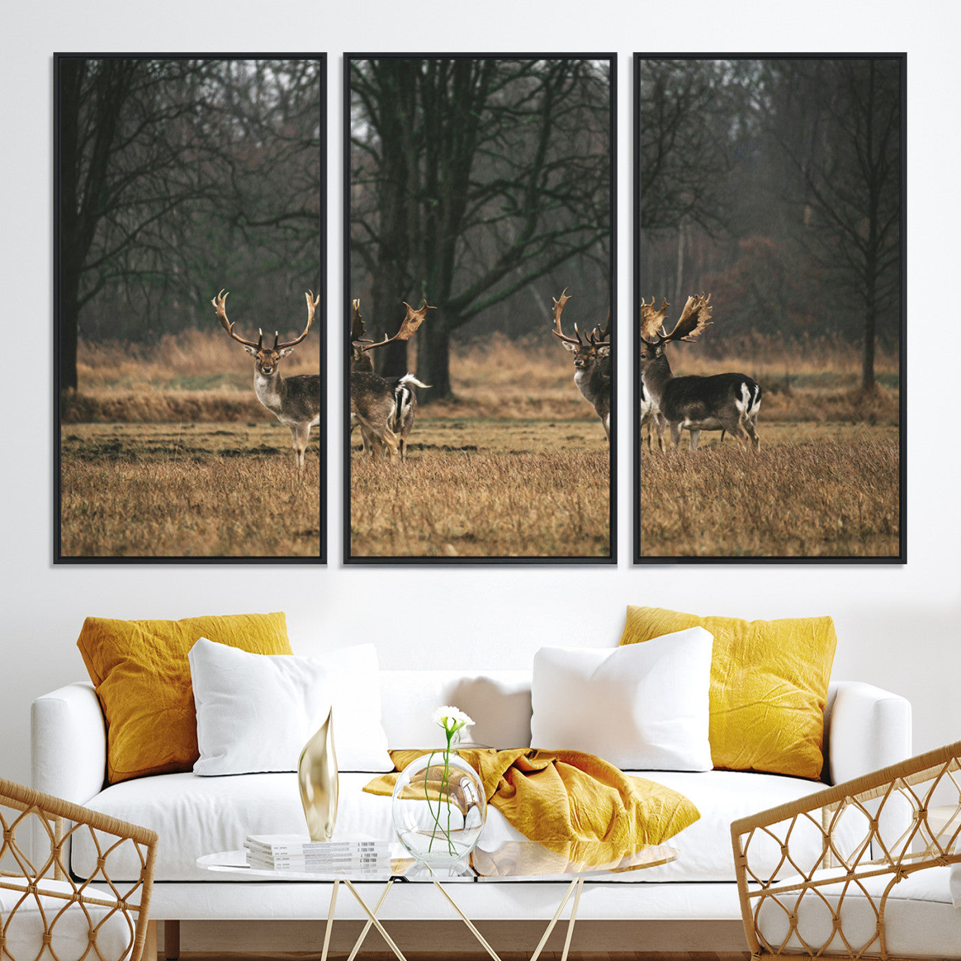 55348744-MGV-CV-36X24-Deer Photography Wall Art Canvas Print, Framed Rustic Wildlife Art Picture, Rustic Deer Wall Art Print