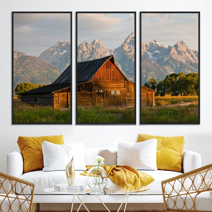 Rustic Barn Wall Art Canvas Print, Framed Western Landscape Art Picture Print, Farmhouse Style Perfect Rustic Farmhouse Decor Artwork