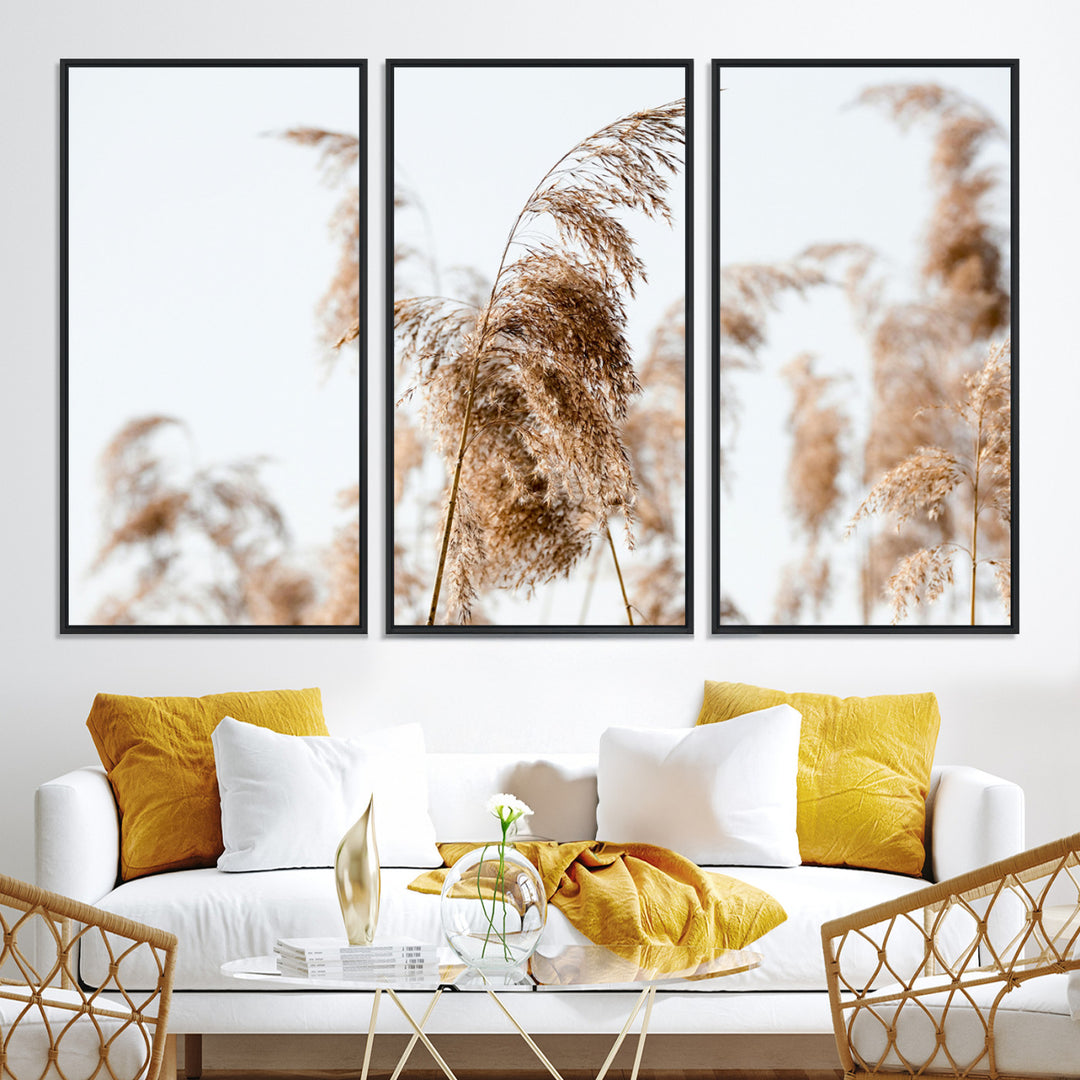 Pampas Grass Wall Art Canvas Print, Framed Neutral Tones Art Picture Print, Minimalist Nature Perfect Boho Decor Artwork