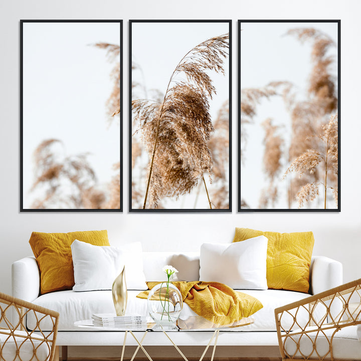 Pampas Grass Wall Art Canvas Print, Framed Neutral Tones Art Picture Print, Minimalist Nature Perfect Boho Decor Artwork