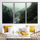 48497565-MGV-CV-36X24-Misty Forest Wall Art Canvas Print, Framed Foggy River Art Picture Print, Moody Landscape Perfect Wilderness Decor Artwork