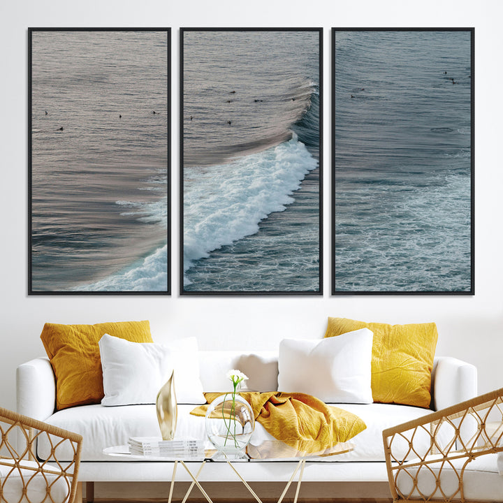 Ocean Waves Wall Art Canvas Print, Framed Coastal Serenity Art Picture Print, Surf Perfect Coastal Decor Artwork