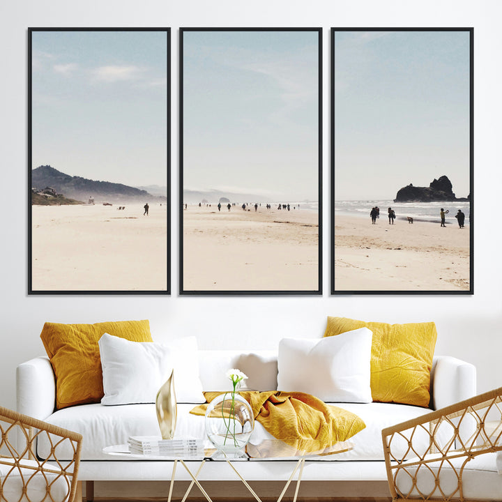 Minimalist Beach Wall Art Canvas Print, Framed Coastal Serenity Art Picture Print, Soft Sand Perfect Coastal Decor Artwork