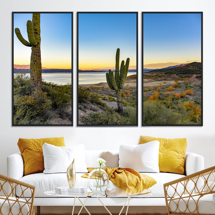 Saguaro Cactus Wall Art Canvas Print, Framed Desert Sunset Art Picture Print, Southwestern Perfect Southwestern Decor Artwork