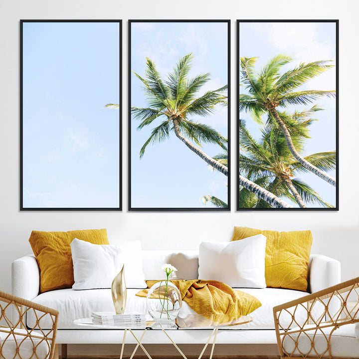 Palm Trees Wall Art Canvas Print, Framed Tropical Art Picture Print, Coastal Perfect Tropical Decor Artwork
