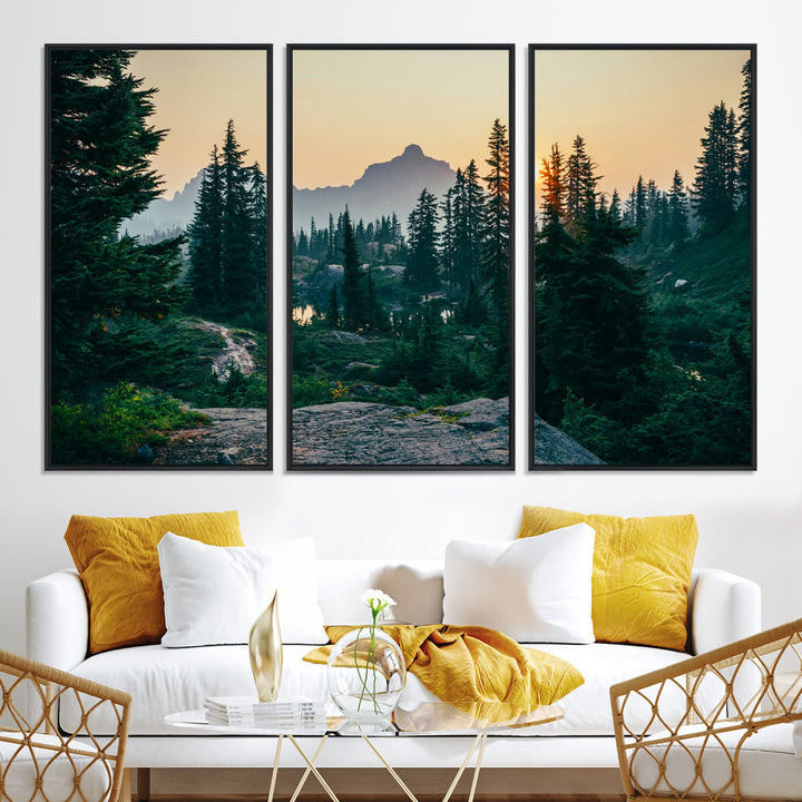 Mountain Wall Art Canvas Print, Framed Forest Serenity Art Picture Print, Mountain Perfect Rustic Decor Artwork