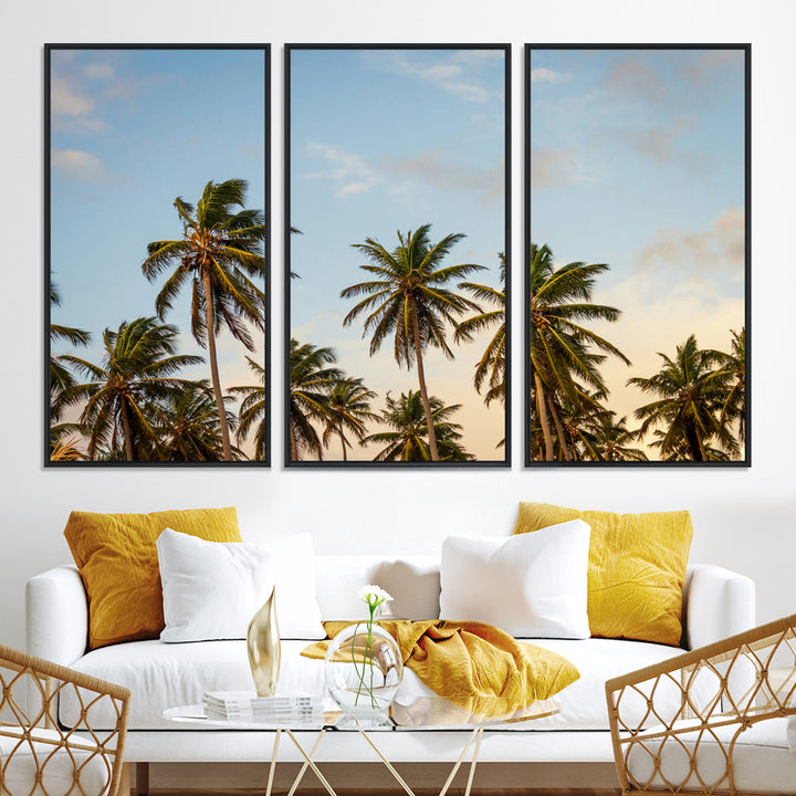 Palms Wall Art Canvas Print, Framed Tropical Art Picture Print, Coastal Perfect Coastal Decor Artwork