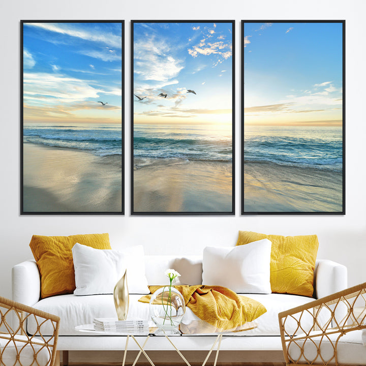 20708696-MGV-CV-36X24-Minimalist Seaside Morning Glow Art Canvas Print, Golden Reflections Perfect Coastal Minimalist Decor Artwork