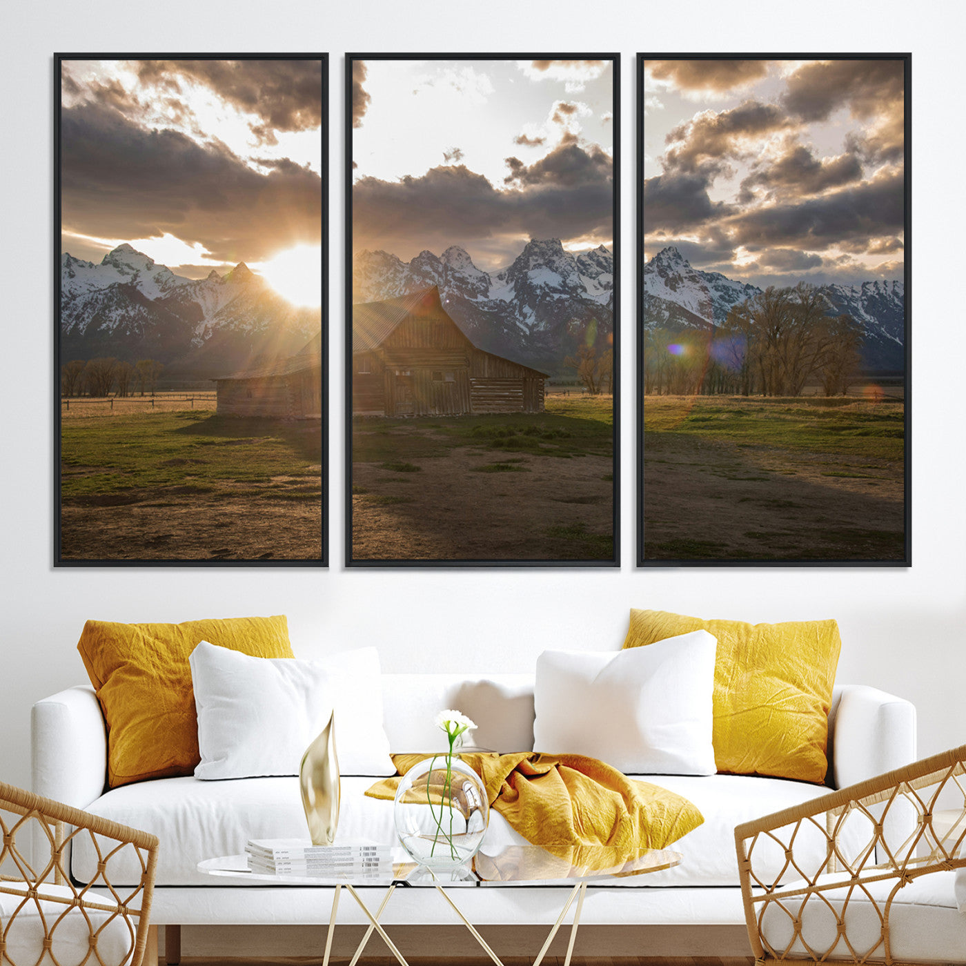 52555760-MGV-CV-36X24-Snowy Peaks Wall Art Canvas Print, Framed Nature Escape Art Picture Print, Rustic Charm Perfect Rustic Western Decor Artwork