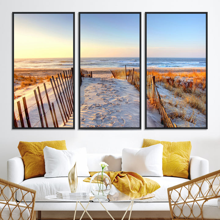 Ocean Sunset Wall Art Wall Art Canvas Print, Framed Nautical Photography Art Picture Print, Summer Beach House Decor Perfect Coastal