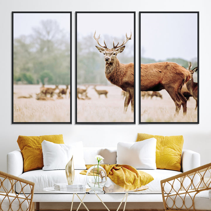Rustic Nature Print Wall Art Canvas Print, Framed Deer Canvas Wall Art Art Picture Print, Nordic Animal Art Perfect Rustic Nature Decor
