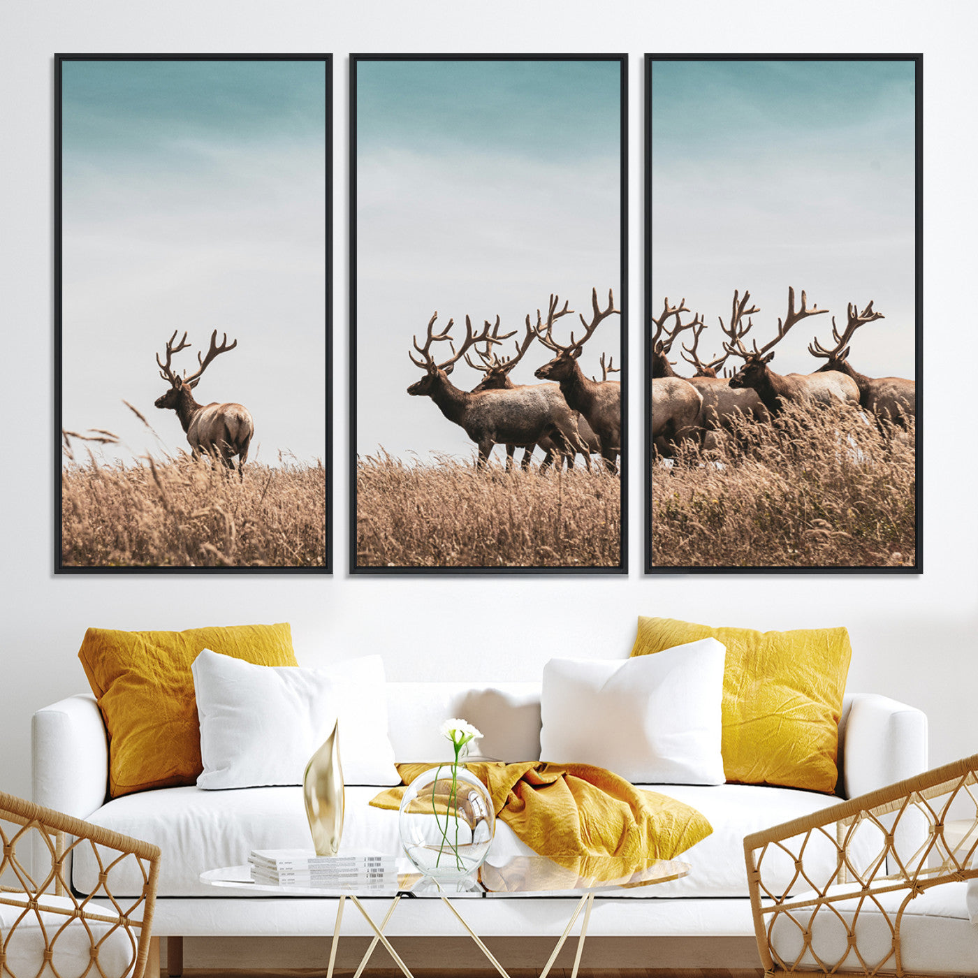 81594705-MGV-CV-36X24-Elk Herd Wall Art Canvas, Antler Canvas Print, Framed Wildlife Photography Art Picture Print, Rustic Nature Print Perfect Rustic Wildlife