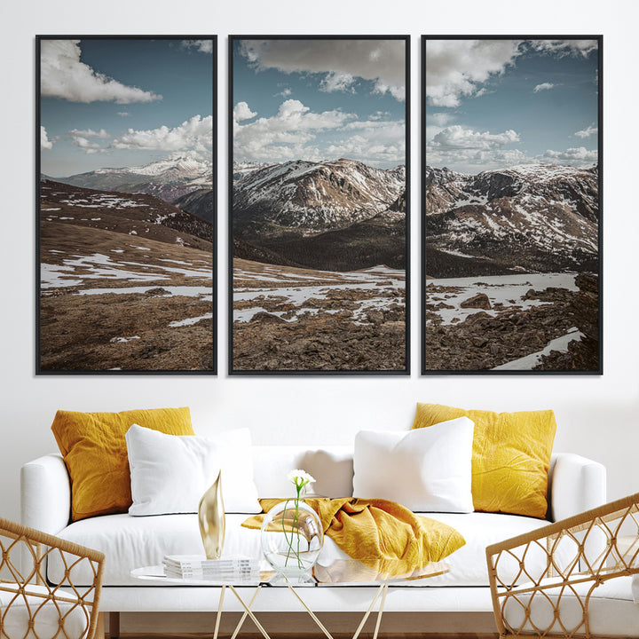 Mountain Landscape Wall Art Canvas Print, Framed Snowy Peaks Art Picture Print, Rugged Highlands Perfect Rustic Adventure Decor Artwork