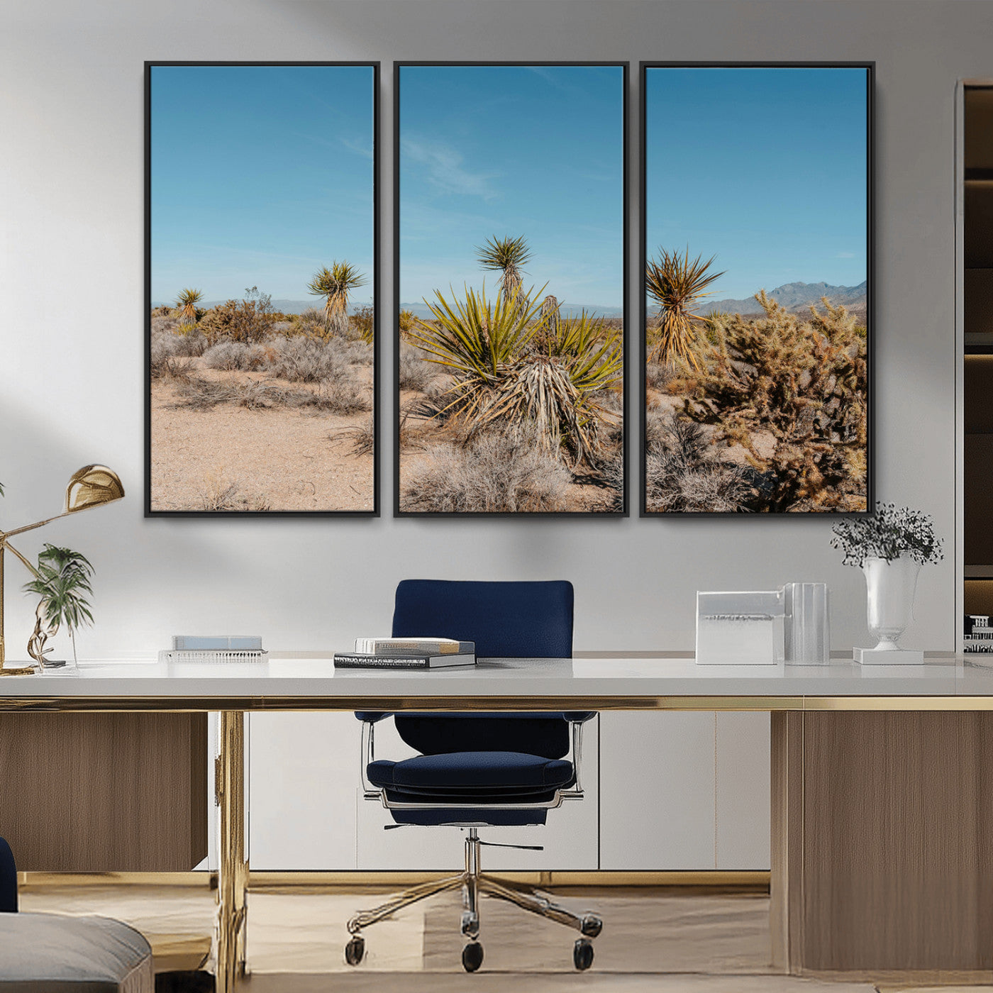 MGV-FC-48X32-3P - Joshua Tree Wall Art Canvas Print, Framed Desert Landscape Art Picture Print, Warm Earth Tones Perfect Southwestern Minimalist Decor Artwork