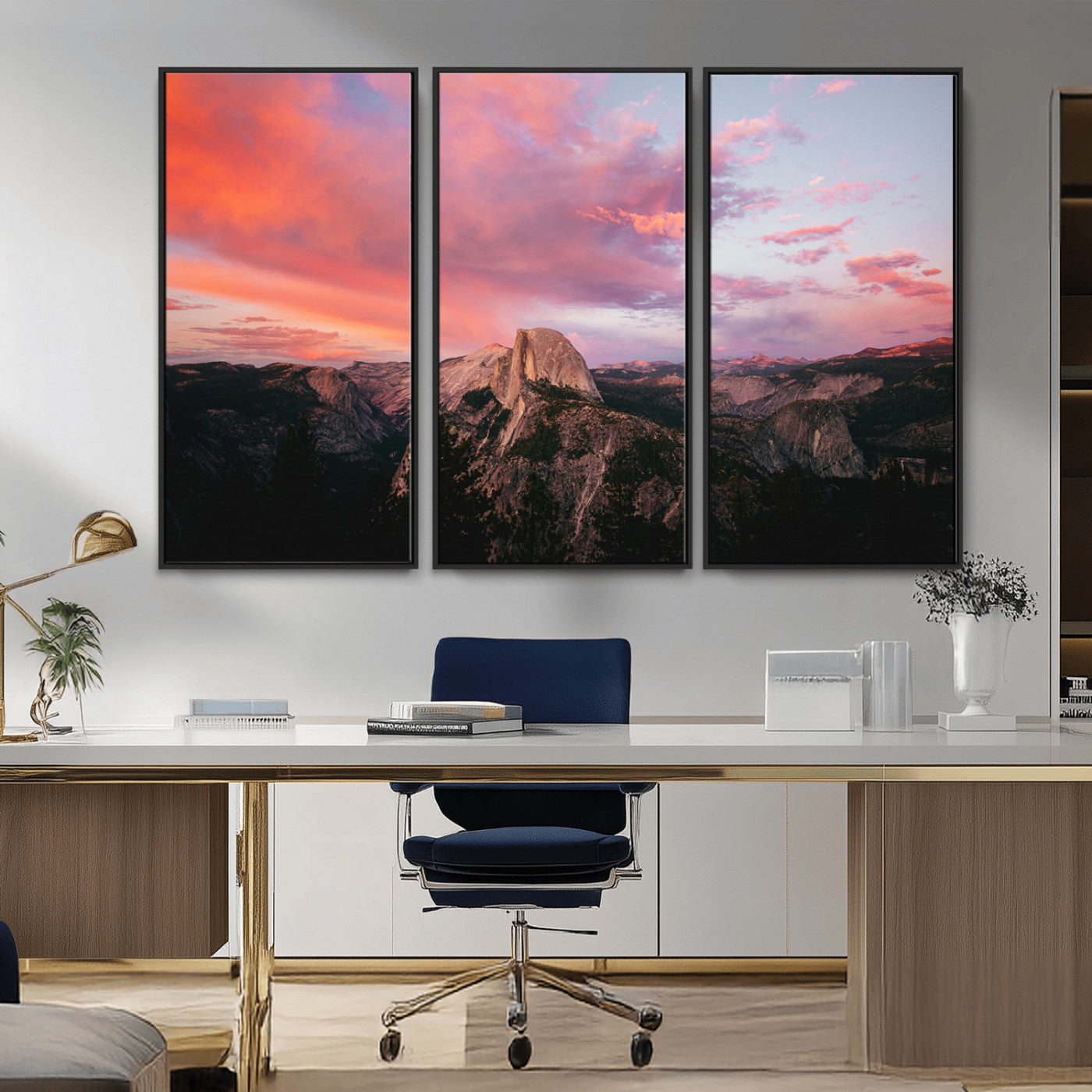 MGV-FC-48X32-3P - Half Dome Wall Art Canvas Print, Framed Yosemite National Park Art Picture Print, Dramatic Sunset Perfect Adventurous Wilderness Decor Artwork