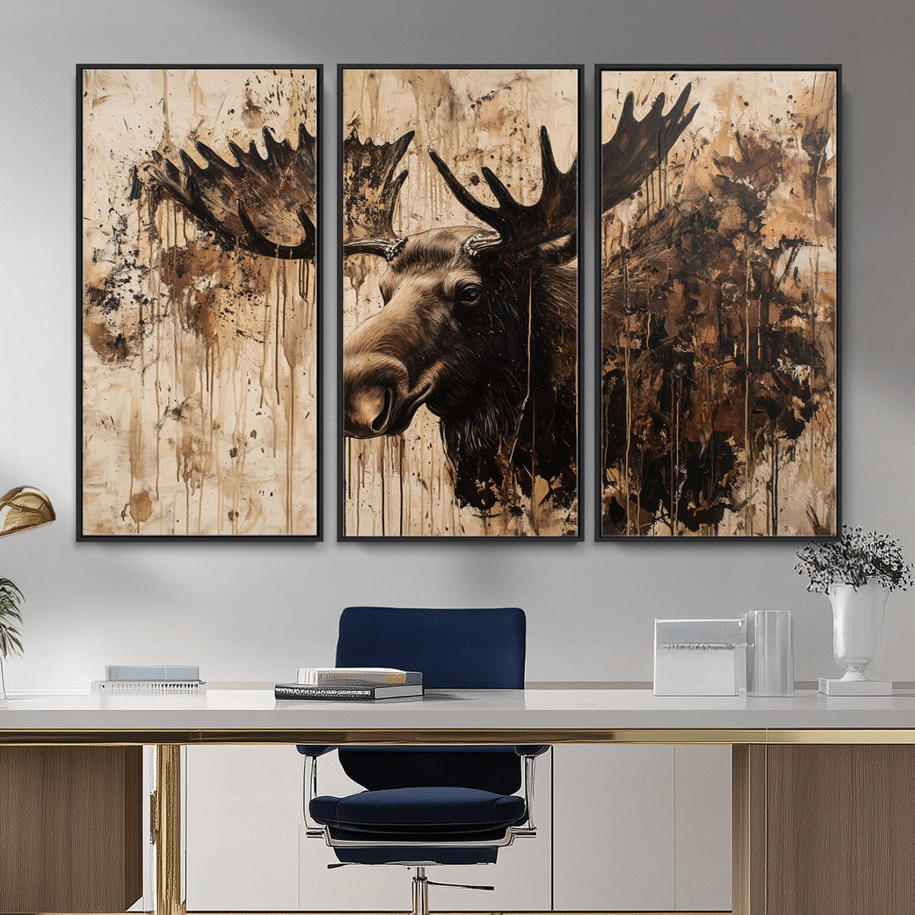 83505059-MGV-CV-36X24 - Moose Canvas Wall Art — Rustic Wildlife Painting Print | Cabin Lodge Decor | Large Animal Wall Art | Moose Gift for Him | Man Cave Art