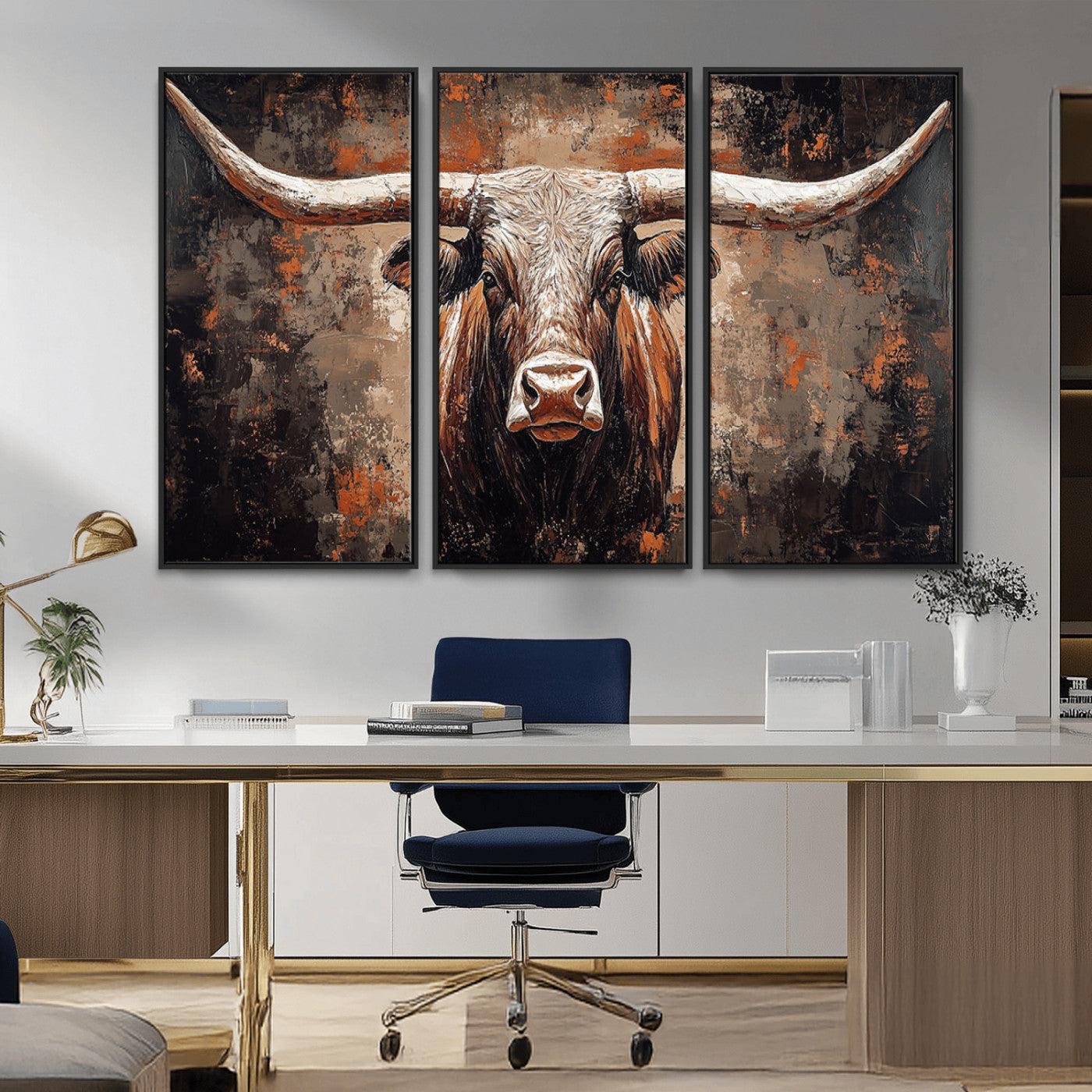 42732393-MGV-CV-36X24-Rustic Longhorn Bull Wall Art Canvas Print – Vintage Western Cattle Painting, Texas Steer Artwork for Ranch, Farmhouse or Cowboy Decor