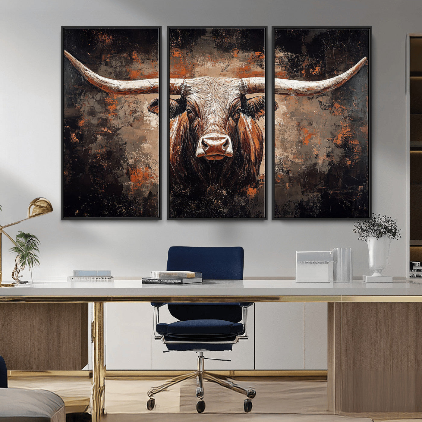 24779067-MGV-CV-36X24-Rustic Longhorn Bull Wall Art Canvas Print – Vintage Western Cattle Painting, Texas Steer Artwork for Ranch, Farmhouse or Cowboy Decor