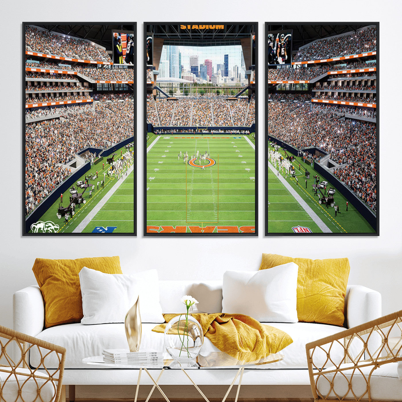 76935553-MGV-CV-36X24-Chicago Bears Soldiers Field Wall Art Canvas Print – Framed Football Stadium Artwork for Sports Fans, Soldier Field Skyline Canvas Decor for Game Room or Man Cave