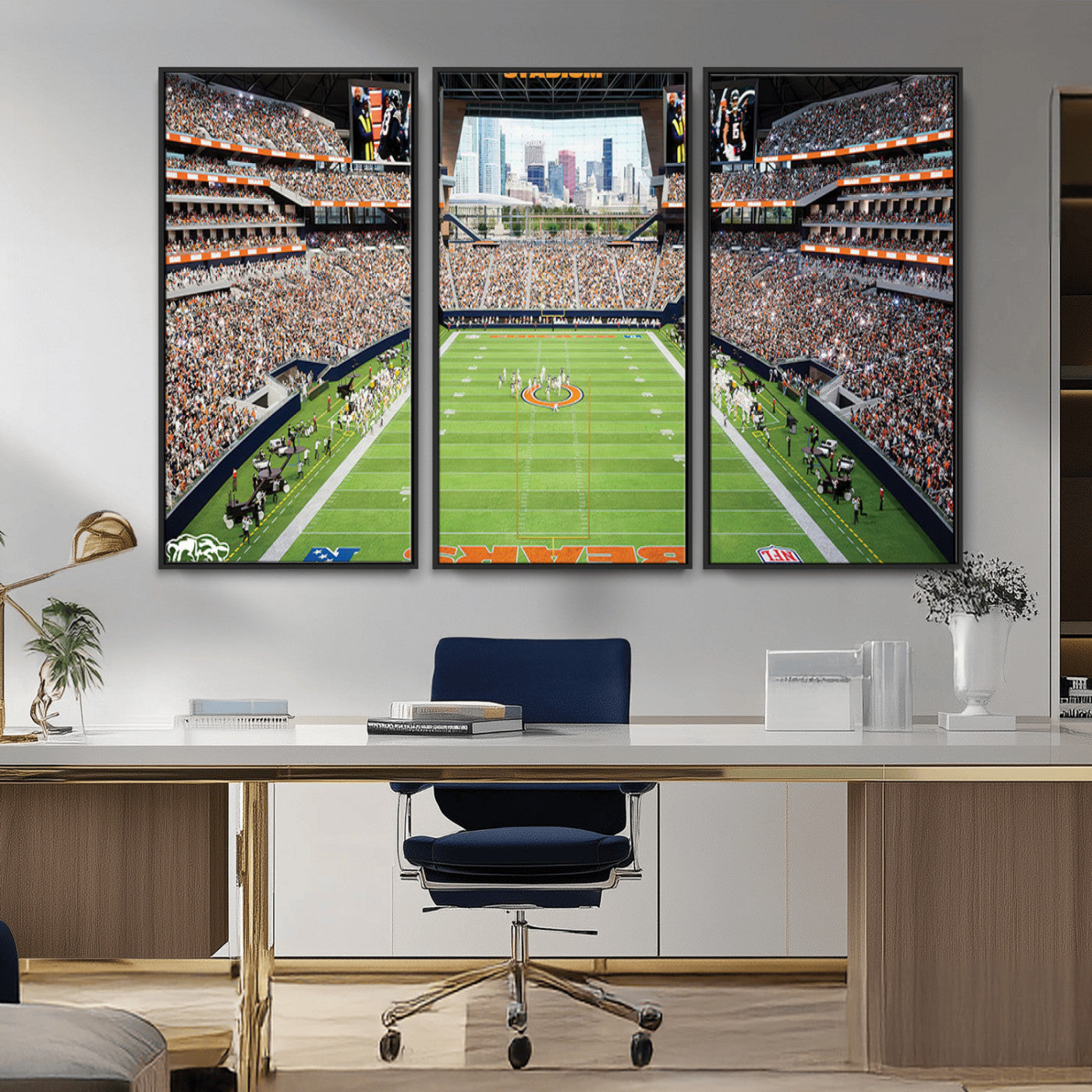 MGV-FC-48X32-3P - Chicago Bears Soldiers Field Wall Art Canvas Print – Framed Football Stadium Artwork for Sports