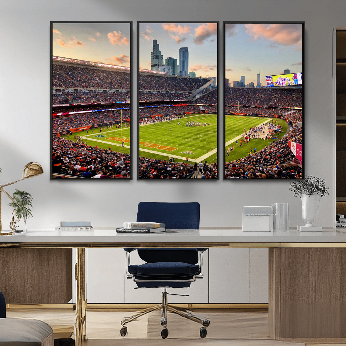 MGV-FC-48X32-3P - Chicago Bears Soldiers Field Wall Art Canvas Print – Framed Football Stadium Artwork for Sports