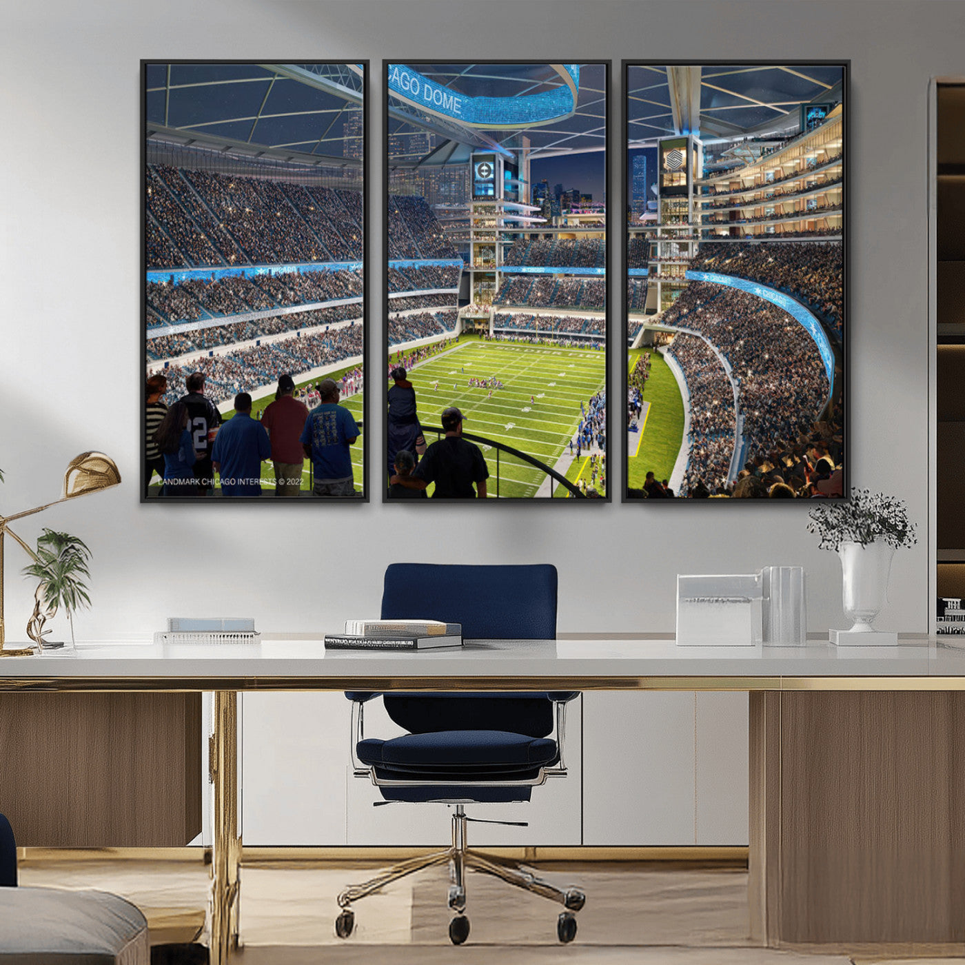 MGV-FC-48X32-3P - Chicago Bears Soldiers Field Wall Art Canvas Print – Framed Football Stadium Artwork for Sports
