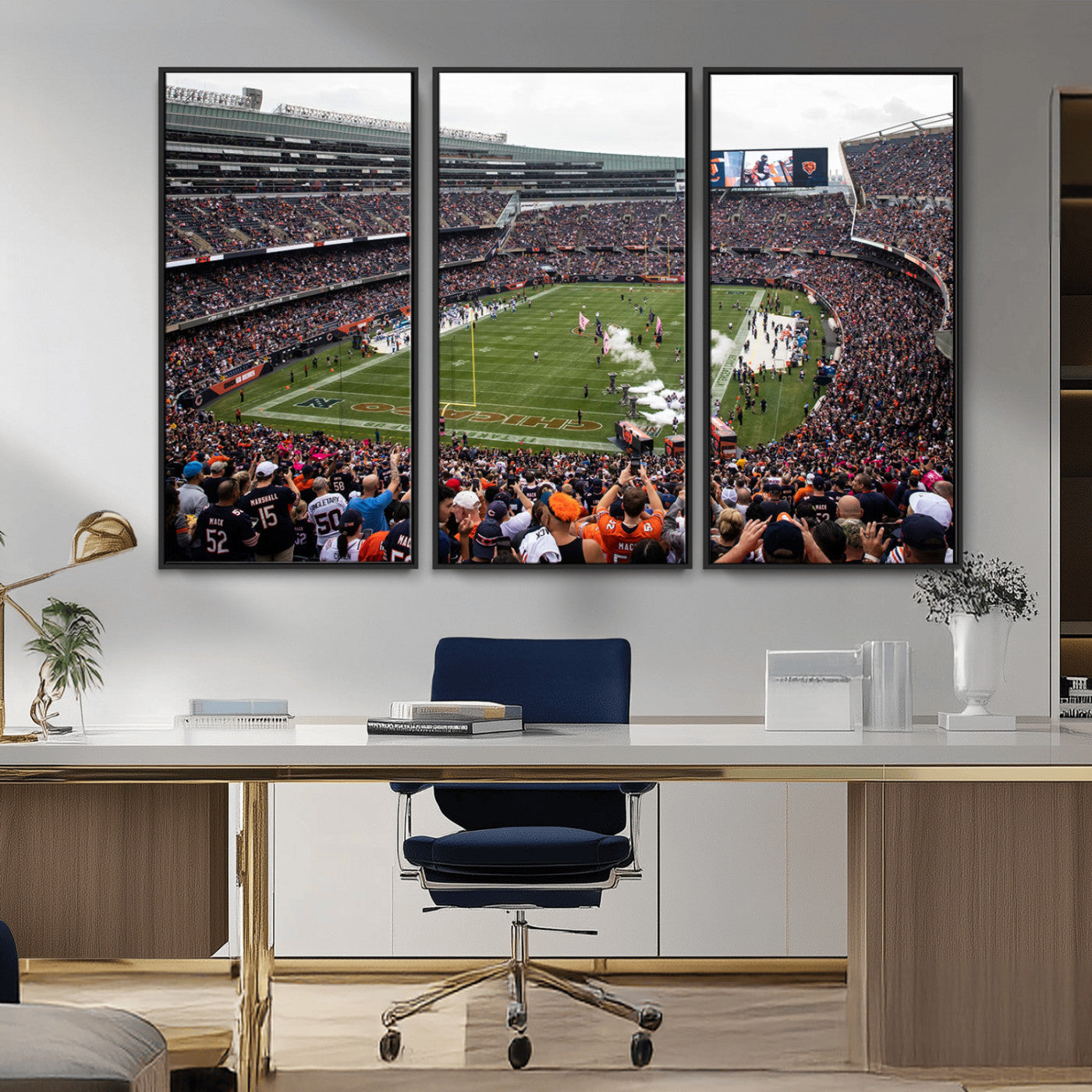 18347149-MGV-CV-36X24-Chicago Bears Soldiers Field Wall Art Canvas Print – Framed Football Stadium Artwork for Sports Fans, Soldier Field Skyline Canvas Decor for Game Room