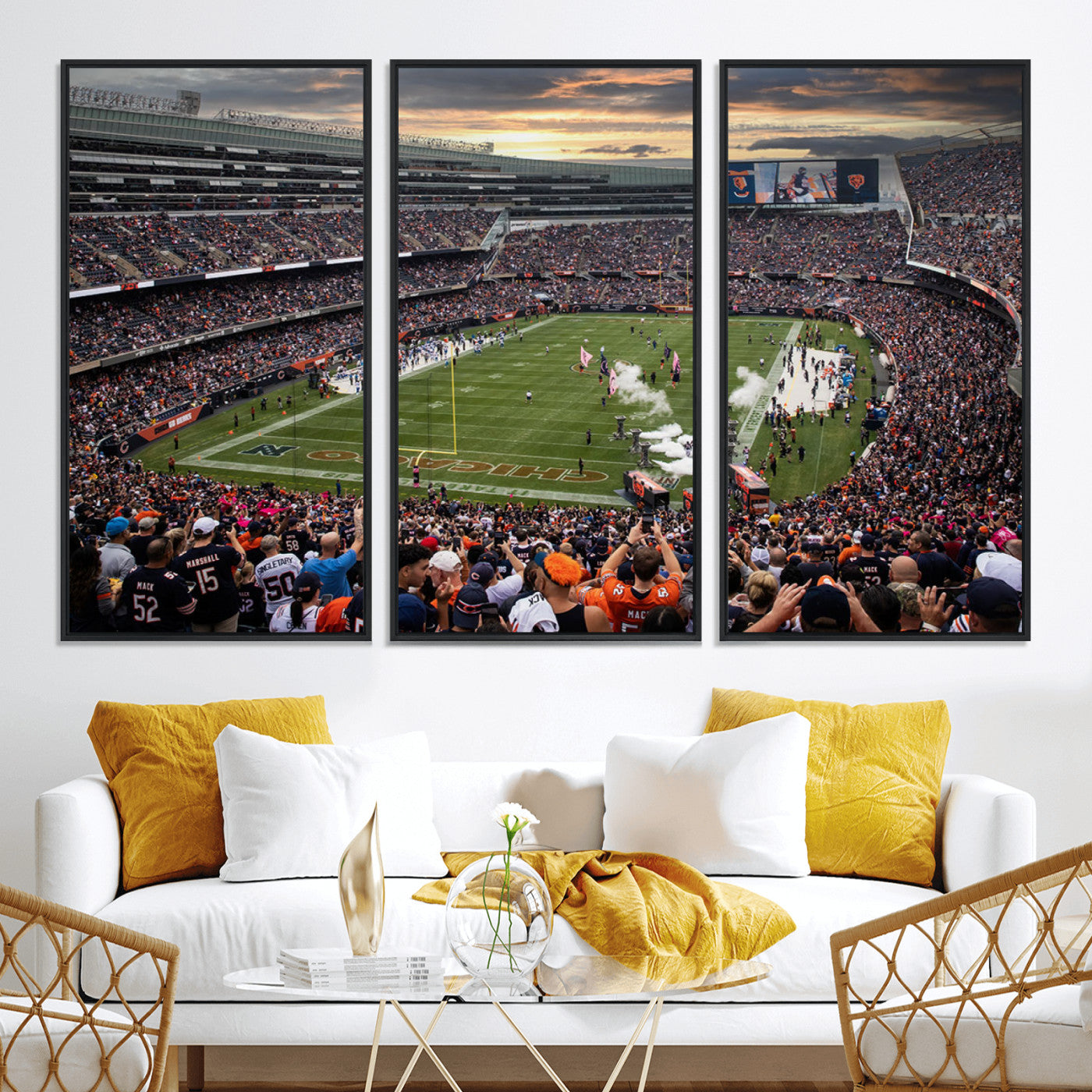 87578930-MGV-CV-36X24-Chicago Bears Soldiers Field Wall Art Canvas Print – Framed Football Stadium Artwork for Sports Fans, Soldier Field Skyline Canvas Decor for Game Room or Man Cave