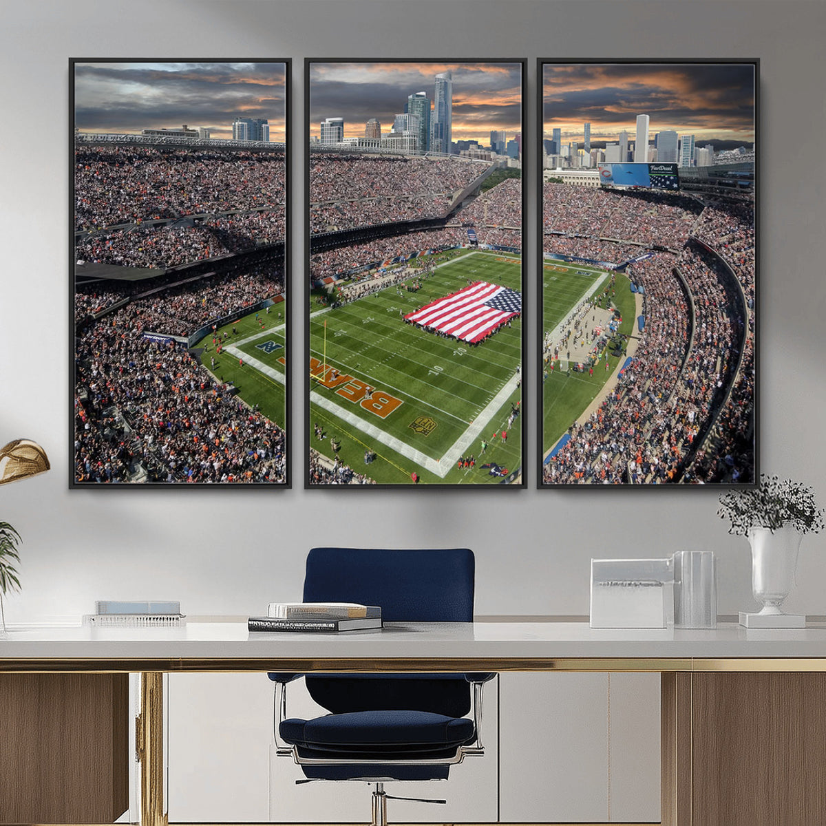 98106777-PAN-FL-20X10 - Chicago Bears Soldiers Field Wall Art Canvas Print, Extra Large Game Room Wall Decor