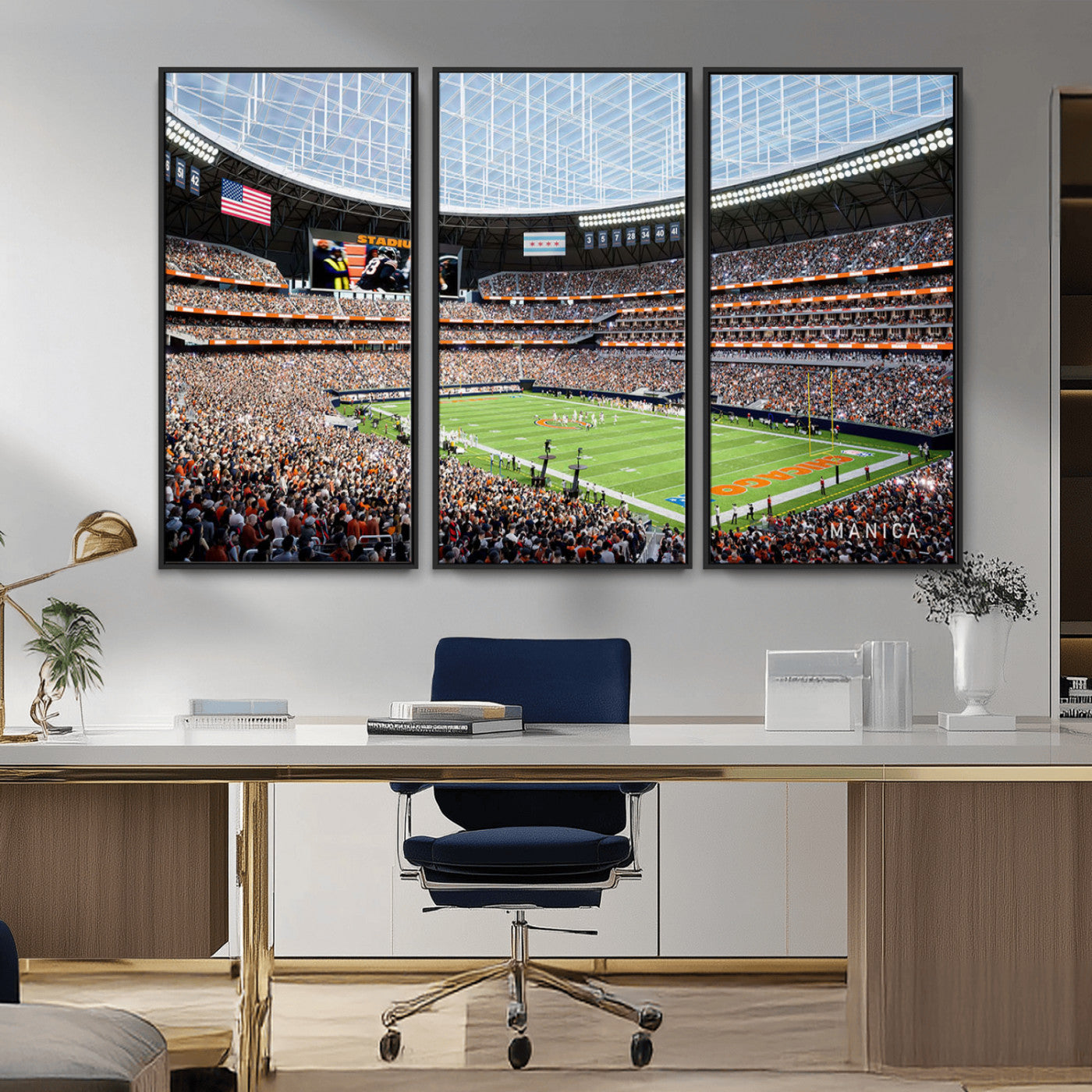 MGV-FC-48X32-3P - Chicago Bears Soldiers Field Wall Art Canvas Print – Framed Football Stadium Artwork for Sports