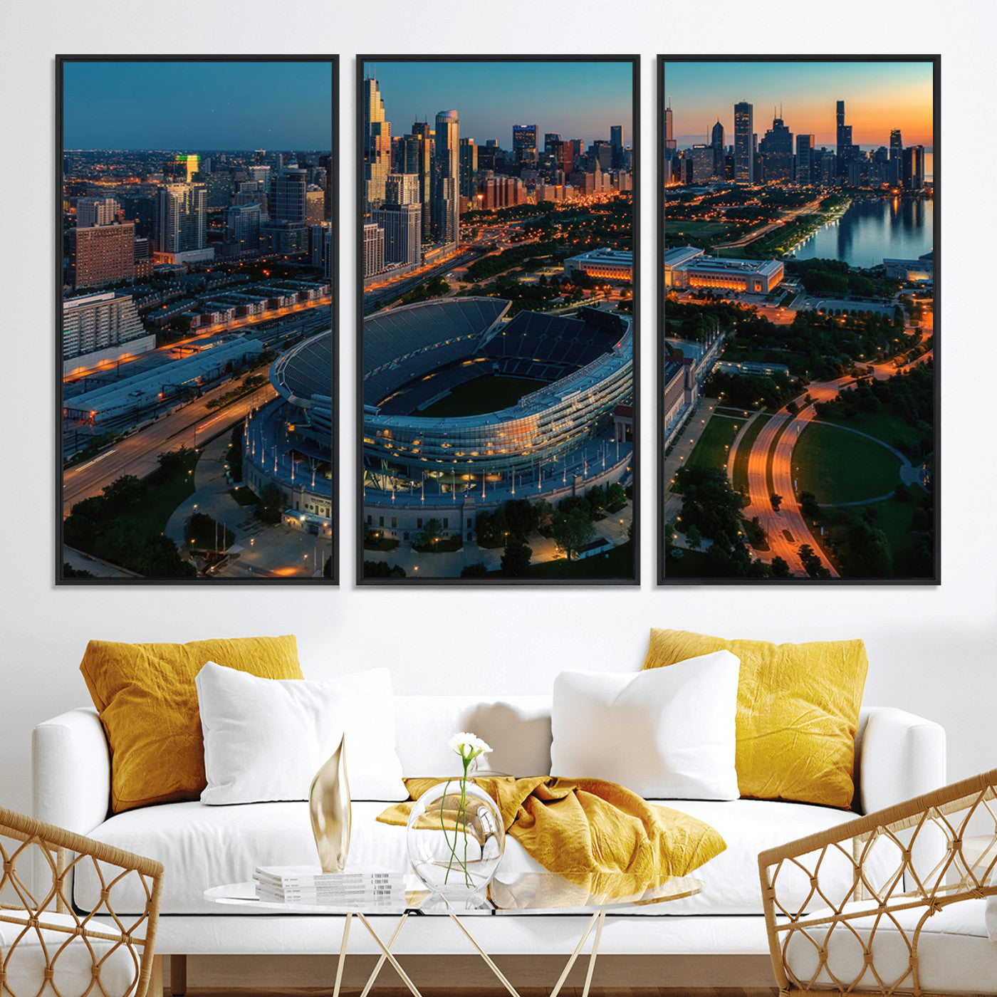 36690345-MGV-CV-36X24-Chicago Bears Soldiers Field Wall Art Canvas Print – Framed Football Stadium Artwork for Sports Fans, Soldier Field Skyline Canvas Decor for Game Room or Man Cave