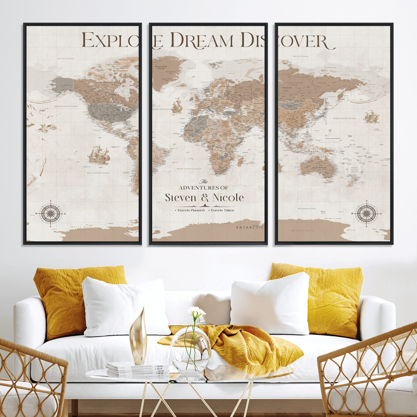 95738134-MGV-CV-36X24-Custom Push Pin World Map Wall Canvas Print – Personalized Travel Tracker with Pins – Framed Large Multi-Size Canvas for Home Office Decor