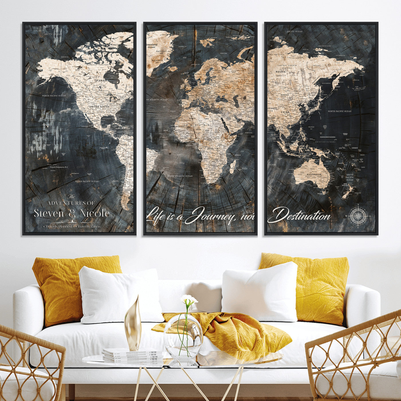 13001721-MGV-CV-36X24-Custom Push Pin World Map Wall Canvas Print – Personalized Travel Tracker with Pins – Framed Large Multi-Size Canvas for Home Office Decor