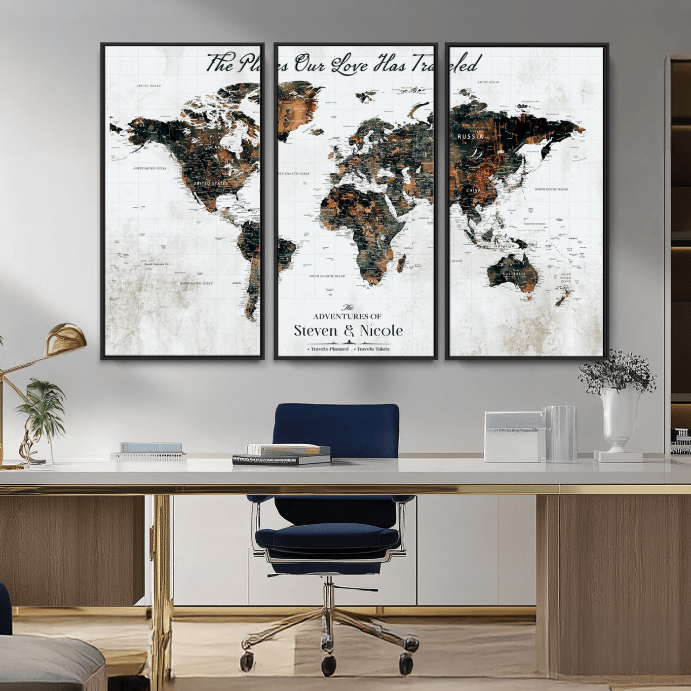 89231588-MGV-CV-36X24-World Travel Map with Pins – Framed Canvas Print to Track Adventures and Create a Visual Travel Journal, Ideal Wall Art for Home - H17