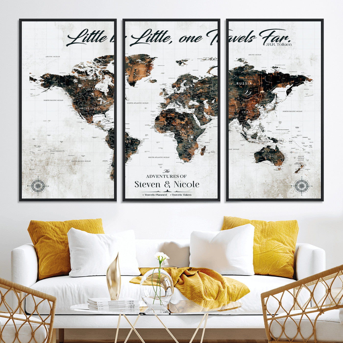 89231588-MGV-CV-36X24-Custom Push Pin World Map Wall Canvas Print – Personalized Travel Tracker with Pins – Framed Large Multi-Size Canvas for Home Office Decor