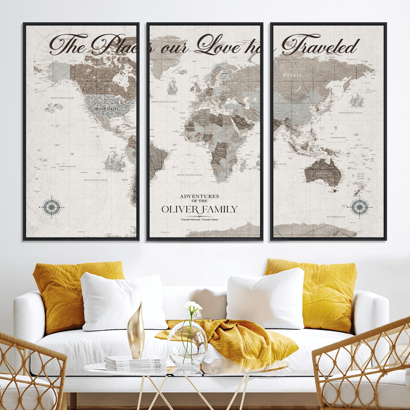 88245481-MGV-CV-36X24-Custom Push Pin World Map Wall Canvas Print – Personalized Travel Tracker with Pins – Framed Large Multi-Size Canvas for Home Office Decor